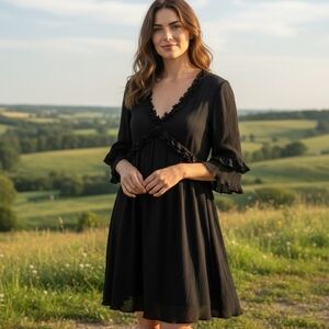Versona Layered Ruffled Black Dress - Size Small